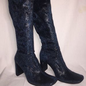 Y2K knee high faux snake skin high heel boots